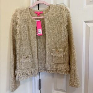 Lilly Pulitzer gold tweed fringe blazer jacket NWT